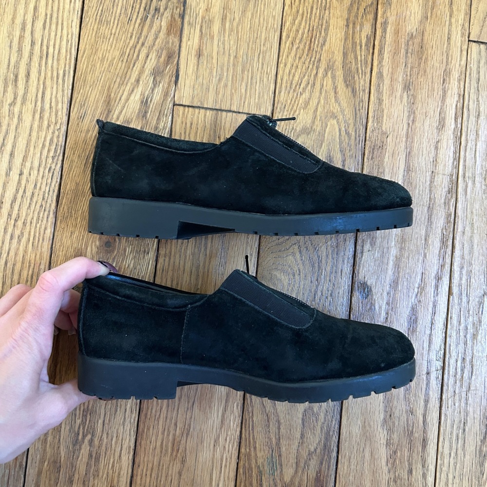 Dr. Scholls Womens Black Suede Front Zip Lug Sole Loafers Shoes Size 6 Y2K
